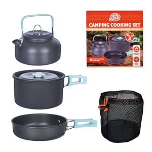 Cook Easy 3 Piece Lightweight Camping Cookware Set Anodised Aluminium
