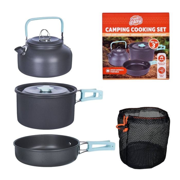 Cook Easy 3 Piece Lightweight Camping Cookware Set Anodised Aluminium