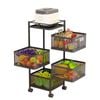 Catzon 4-Tier Rotating Fruit Basket on Rolling Wheels for Kitchen Bathroom-Black