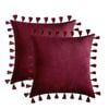 Catzon 2 Pcs Boho Velvet Throw Pillow Covers with Tassels for Couch Bed 45X45cm-Red