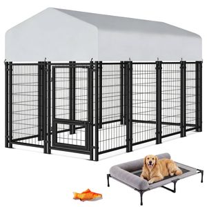 Advwin Large Dog Crate Outdoor Metal Kennel Enclosure with Elevated Dog Bed