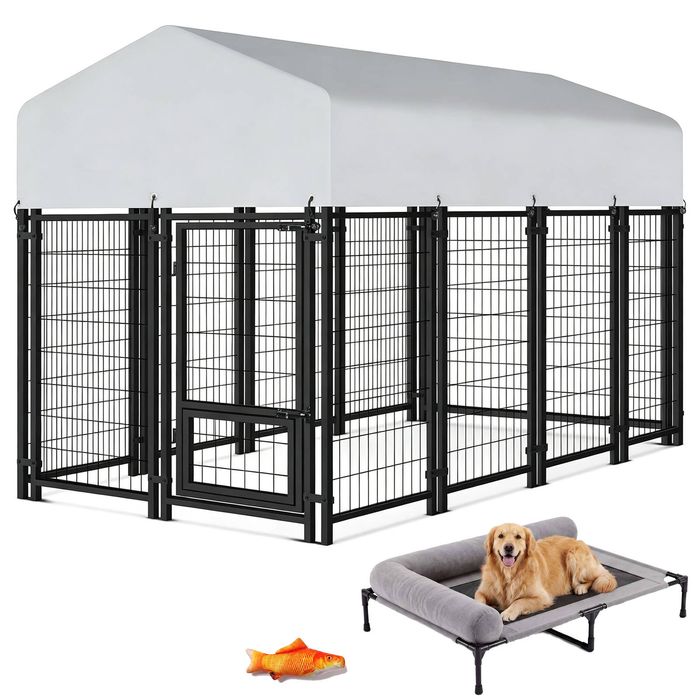 Advwin Large Dog Crate Outdoor Metal Kennel Enclosure with Elevated Dog Bed