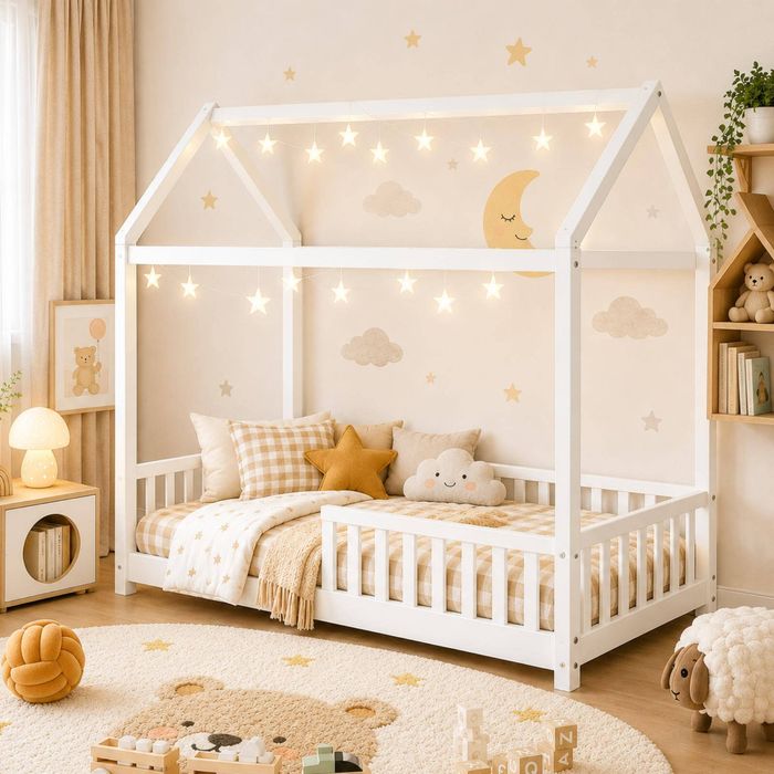 Oikiture Bed Frame Kids Wooden Single Timber House Frame