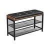 Shoe Bench with Mesh Shelf and Faux Leather Vintage Brown Black 80 x 30 x 48 cm