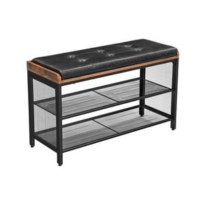 Shoe Bench with Mesh Shelf and Faux Leather Vintage Brown Black 80 x 30 x 48 cm