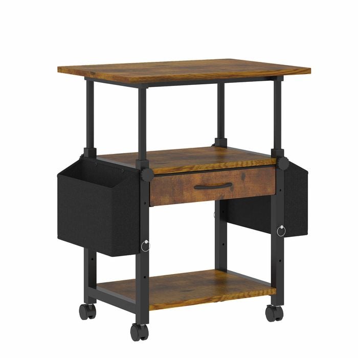 Advwin Mobile Printer Stand Height Adjustable With Storage & Wheels Rustic Brown