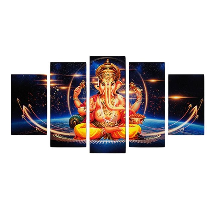 Mayalu Lord Ganesh Canvas Wall Art 5 Panel, Orange and White, 30x50/70/80 cm