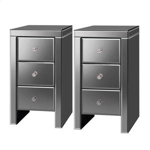 ALFORDSON 2x Mirrored Bedside Table Grey