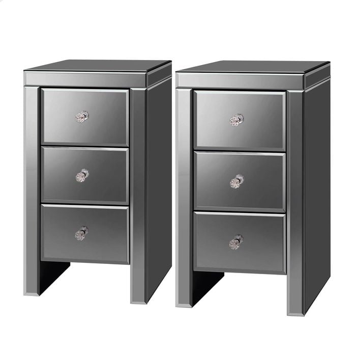 ALFORDSON 2x Mirrored Bedside Table Grey