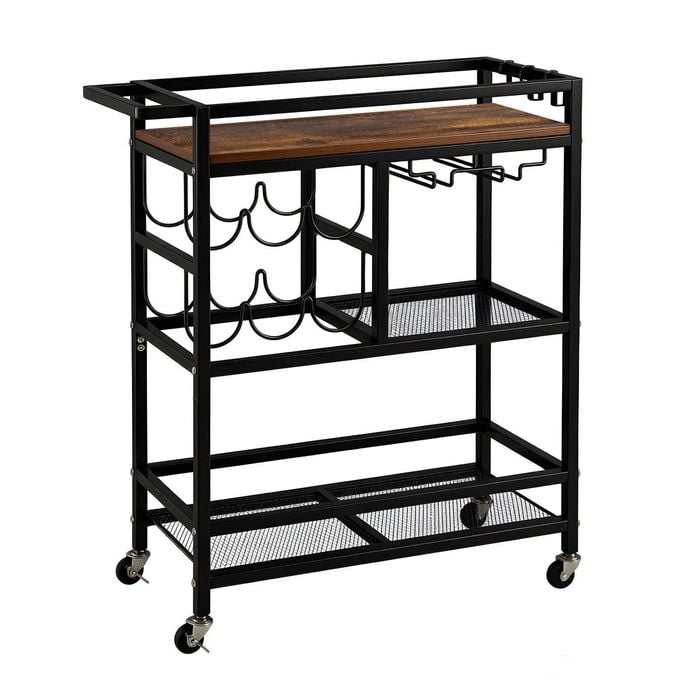 Artiss Bar Cart Drinks Trolley Wine Rack Glass Holder Hooks 72cm Black
