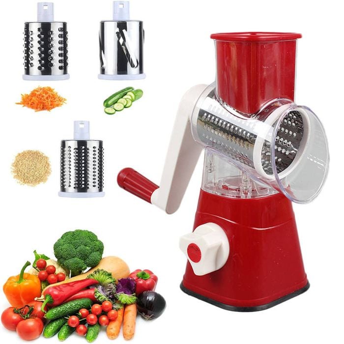 Catzon 3 In 1 Rotary Cheese Grater With Power Suction Base-red