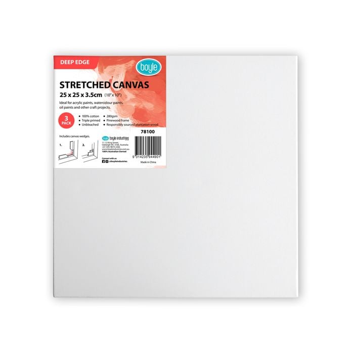 Boyle 25 x 25cm Deep Edge Stretched Canvas - 3 Pack