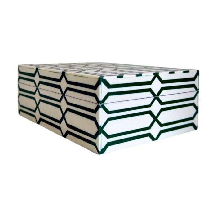 SS Collective Moss Green & White Links Pattern Resin Decorative Box Small