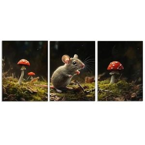 3pcs Small Field Mouse on Mossy Ground Print 100% Australian Made 3 x 40x60cm (Metal Print)