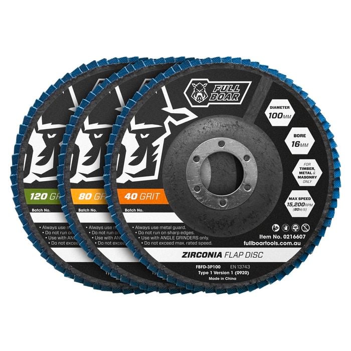 Full Boar 100mm 40 80 120 Grit Zirconia Flap Disc - 3 Pack
