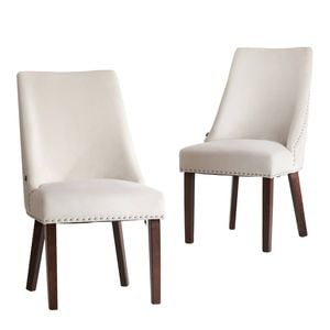 Oikiture 2PCs Velvet Dining Chair Kitchen Padded Seat Winglet Design Beige