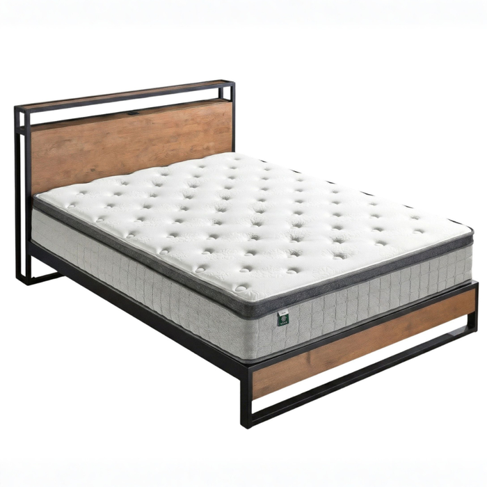 Zinus King Package Set - Ironline Bed Frame with Headboard Shelf & USB Ports & 30cm Euro Pocket Spring Mattress Set