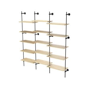 Flexi Storage Studio 1840 x 2070 x 320mm Black and Oak 3 Bay 15 Wall Shelf Kit