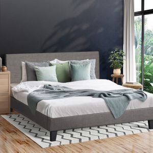 Oikiture Fabric Bed Frame Grey-Queen