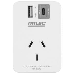 Arlec Power Adapter with Rapid Charging USB A and C PD20W