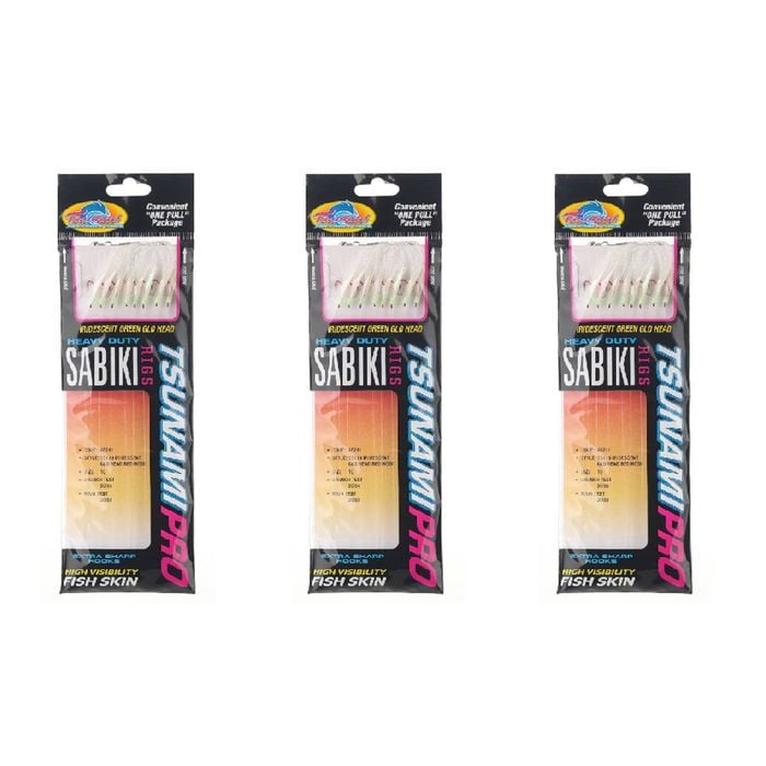 3x Tsunami 8 Red Hook Sabiki Rig - Iridescent Glo Head Flash and Beads Size 10