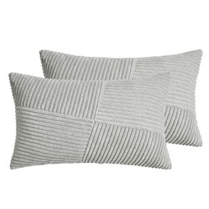 Gioia Casa Corduroy Cushion Covers - Soft Velvet with Windmill Pattern & Hidden Zipper - Light Grey, 30cm x 50cm (Twin Pack)