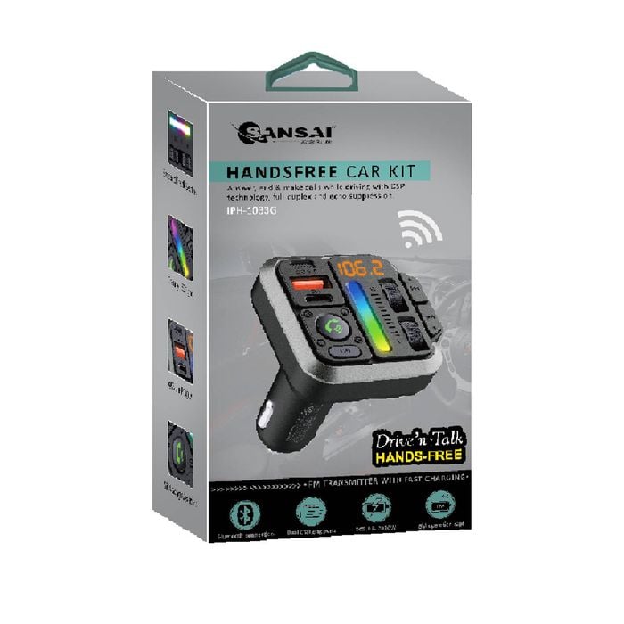 Sansai 5.3 Bluetooth FM Wireless Transmitter w/ USB-A/C Charging 5x5 cm Black
