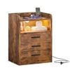 Advwin Bedside Table Rgb Led Nightstand Charging Station 3 Drawers Cabinet Brown