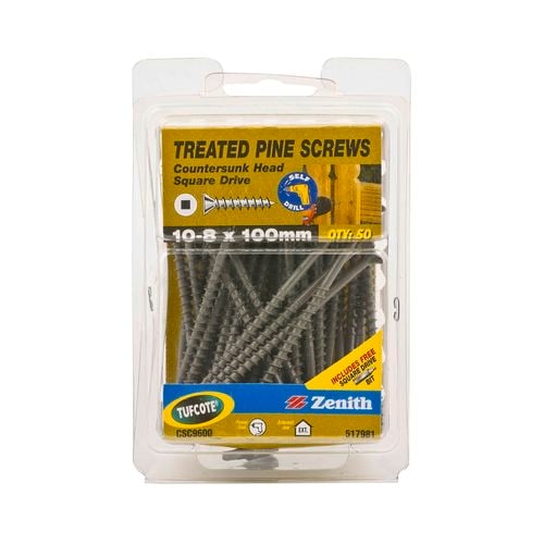 Zenith 10 8 x 100mm Treated Pine Square Drive Screws 50 Pack Bunnings New Zealand