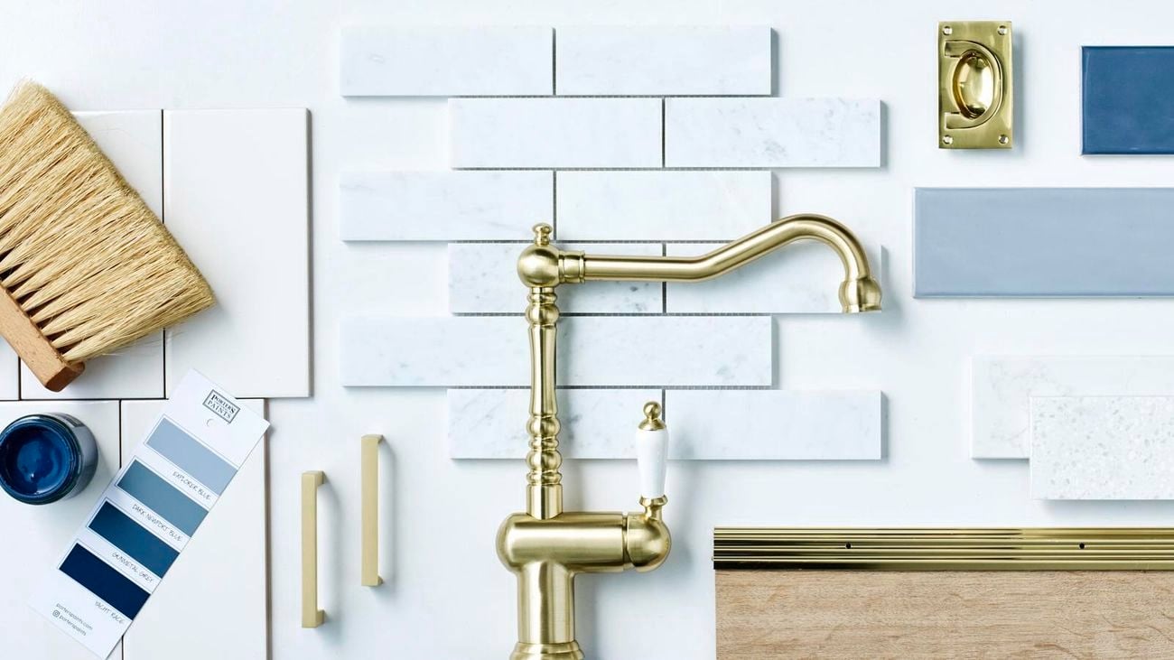 kitchen finishes - blue and gold
