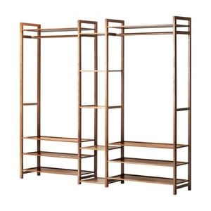 Oikiture Clothes Rack Open Wardrobe Hanging Rail Bamboo 13 Shelves