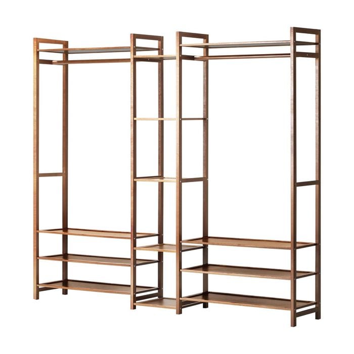 Oikiture Clothes Rack Open Wardrobe Hanging Rail Bamboo 13 Shelves