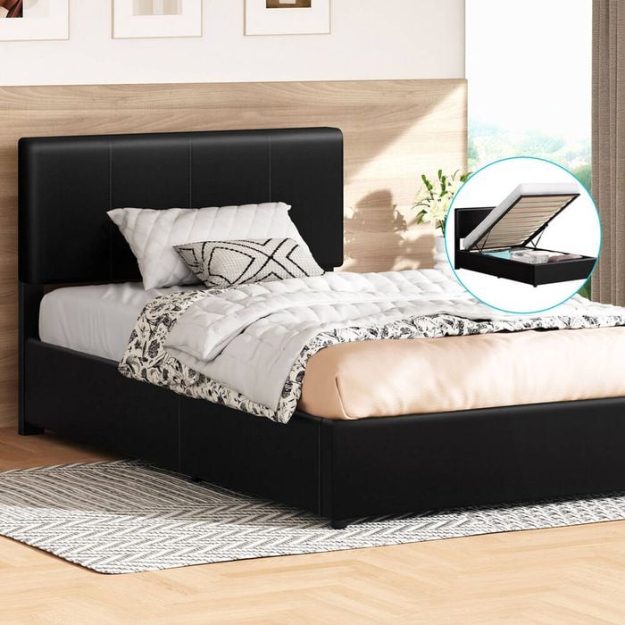 Alfordson Bed Frame Single Gas Lift Storage Black