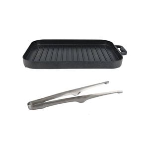 NNEOBA Mini Grill Plate Set Non-Stick Aluminum Alloy Griddle with Tong Black