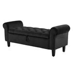 La Bella 132cm Black Storage Ottoman Bench Seat Chest Arm Couch Stool Velvet