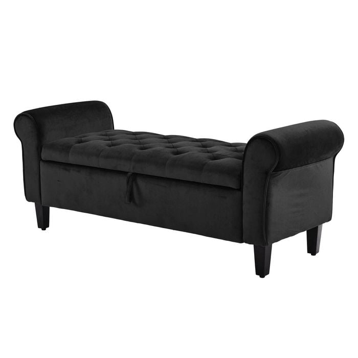 La Bella 132cm Black Storage Ottoman Bench Seat Chest Arm Couch Stool Velvet