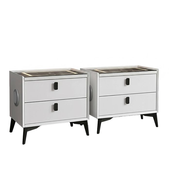 Oikiture Set Of 2 Smart Bedside Tables White