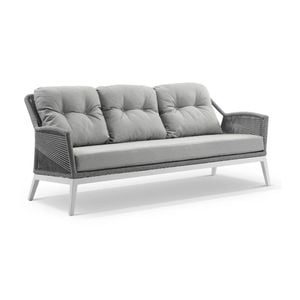 Hugo 3 Seater Outdoor Aluminium And Rope Lounge White & Grey Rope/textured Olefin Cushions