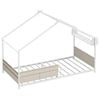 Ufurniture Kids Bed Frame with 4 Storage Pockets and Guard Rail Toddler Floor Bed with Roof and Storage Rack White