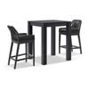 Santorini Outdoor Aluminium Square Bar Table Charcoal With 2 Hugo Stools & Carbon Grey/denim Grey Cushions