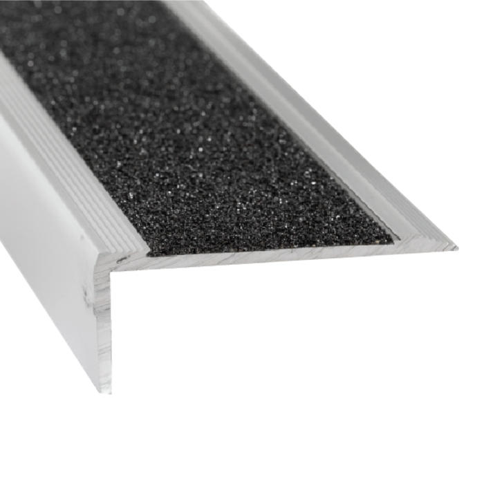 Duratac 1200mm Stair Nosing Clear Aluminium with Black Carborundum Insert And Countersunk Holes