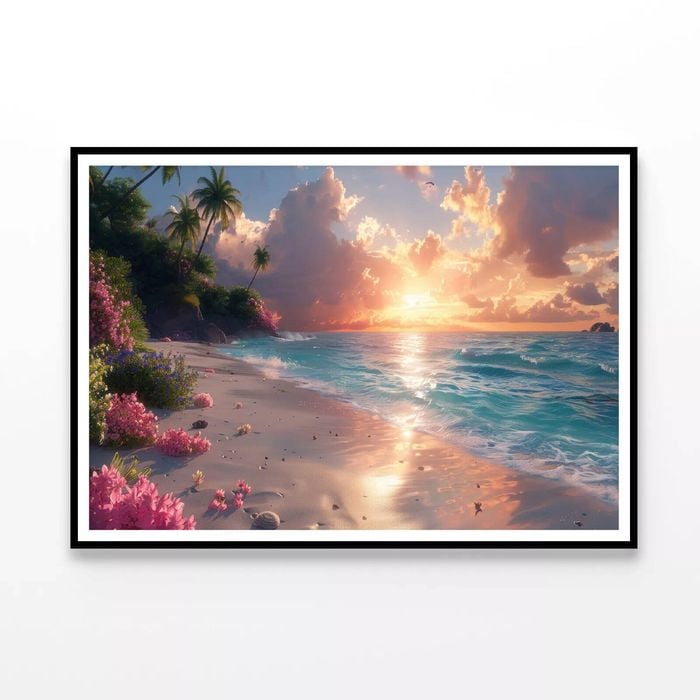 Sunny Beach with Flowers  Print 100% Australian Made 90x60cm  (Poster)