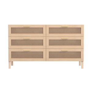 Casa Decor Santiago Rattan 6 Drawer Tallboy Oak