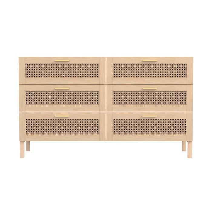 Casa Decor Santiago Rattan 6 Drawer Tallboy Oak