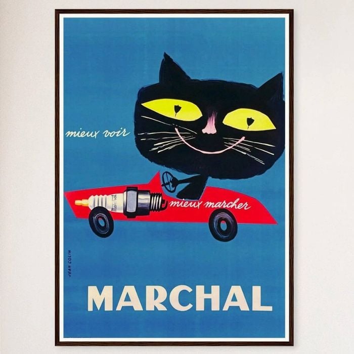 Galrie Marchal Cat Spark Plug Vintage Advertising Poster by Jean Colin - Wall Art, Black Frame, 70 x 100cm (28 x 40inch)