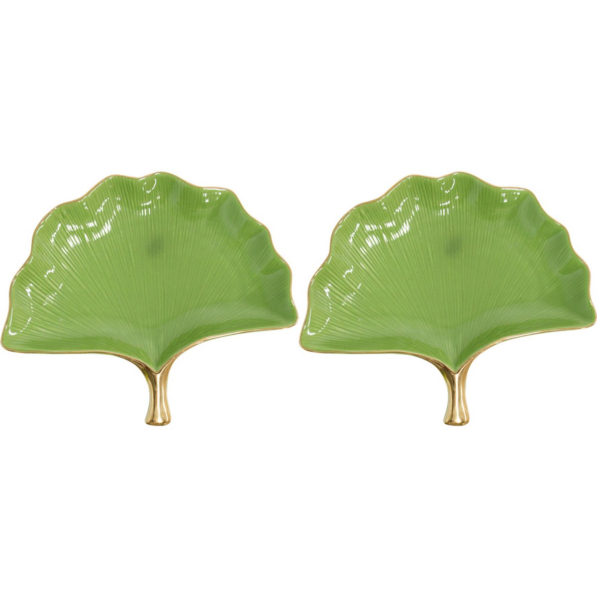 2PK LVD Gingko Plate Greengold Large Decorative Display Home Kitchen