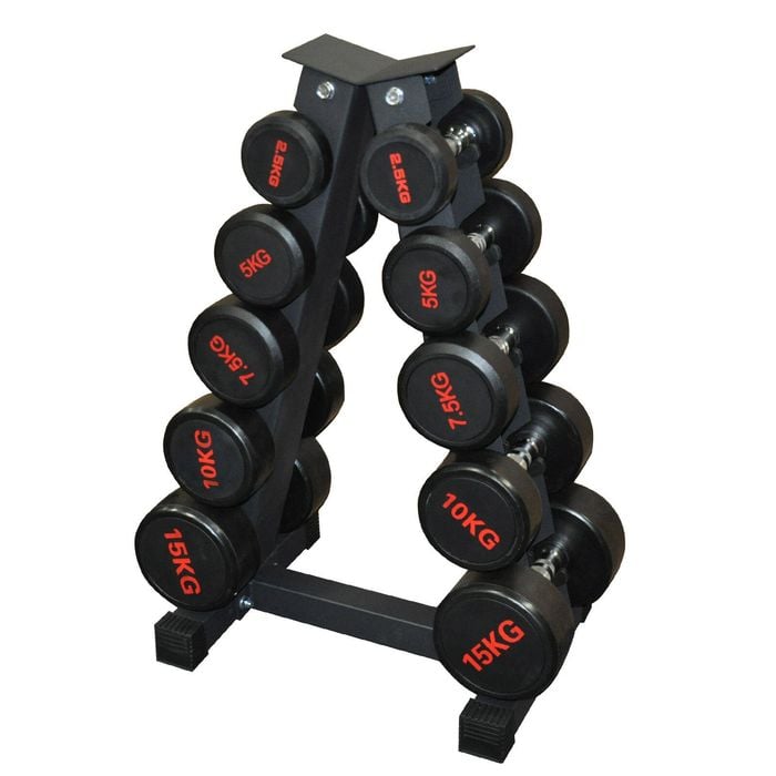 2.5kg to 15kg 5 Pairs Total 80kg Commercial Round Rubber Dumbbell with Rack