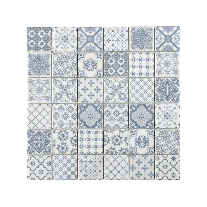 Decor8 297 x 297mm Blue Glass Victorian Print Mosaic Tile