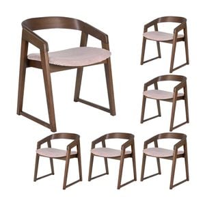 Mattia 6pc Set Dining Chair Mauve Pink Fabric Seat Walnut