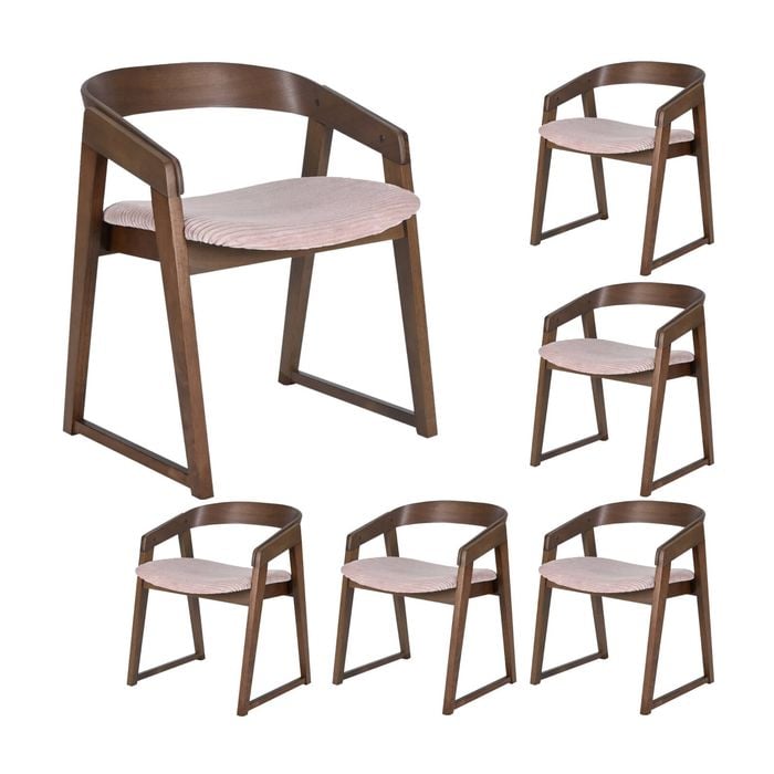 Mattia 6pc Set Dining Chair Mauve Pink Fabric Seat Walnut